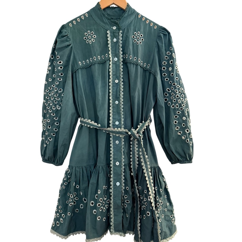 Avec Les Filles Teal Embroidered Mini Dress